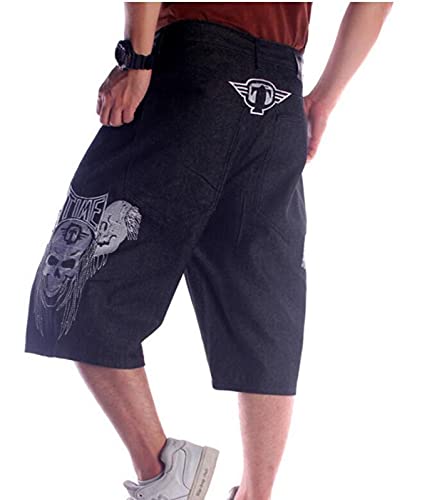 Herren Hip Hop Denim Shorts Baggy Vintage Stickerei Graffiti Denim Shorts Rap Skateboard Jeans Shorts Farbe1 6XL von Chahuer