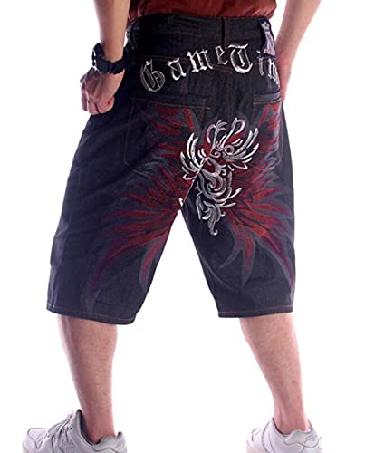 Herren Hip Hop Denim Shorts Baggy Vintage Stickerei Graffiti Denim Shorts Rap Skateboard Jeans Shorts Farbe2 6XL von Chahuer