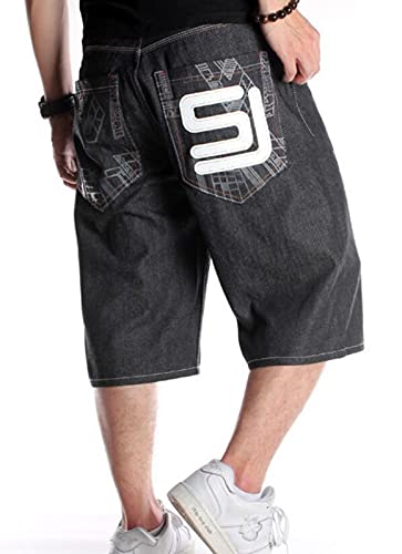 Herren Hip Hop Denim Shorts Baggy Vintage Stickerei Graffiti Denim Shorts Rap Skateboard Jeans Shorts Farbe3 3XL von Chahuer