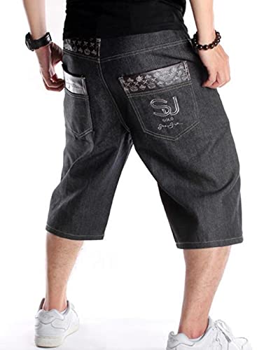 Herren Hip Hop Denim Shorts Baggy Vintage Stickerei Graffiti Denim Shorts Rap Skateboard Jeans Shorts Farbe4 M von Chahuer