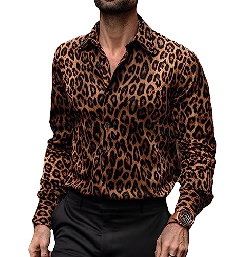 Herren Leopard Print Shirt Frühling Autumn Street Trendy Lose Langarmhemden Farbe2 S von Chahuer