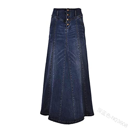 Street Fashion Retro Denim Rock Neue Nähte Hohe Taille Halblanger Denim Langer Rock Dunkelblau S von Chahuer