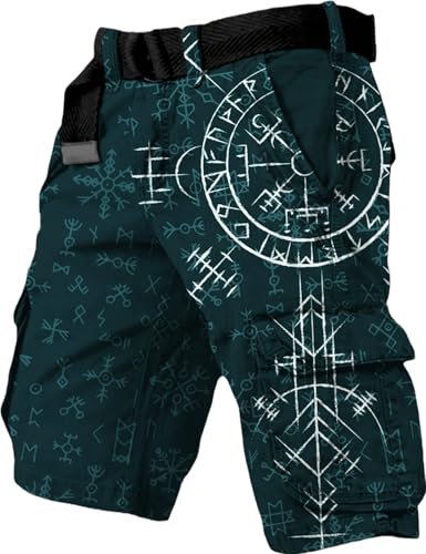 ChahuerOu Herren Outdoor Sport Taktische ShortsRetro Viking Druck Multitasche Cargo Shorts (ohne Gürtel) L von ChahuerOu