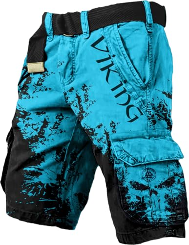 ChahuerOu Herren Outdoor Sport Taktische ShortsRetro Viking Druck Multitasche Cargo Shorts (ohne Gürtel) L von ChahuerOu
