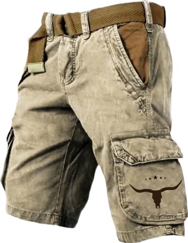 ChahuerOu Herren Outdoor Sport Taktische ShortsRetro Viking Druck Multitasche Cargo Shorts (ohne Gürtel) L von ChahuerOu