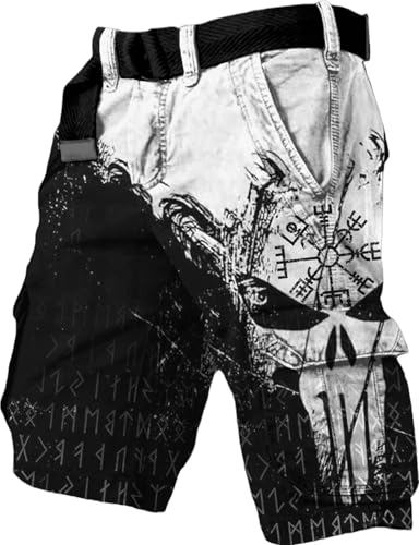 ChahuerOu Herren Outdoor Sport Taktische ShortsRetro Viking Druck Multitasche Cargo Shorts (ohne Gürtel) L von ChahuerOu