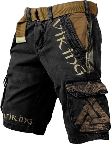 ChahuerOu Herren Outdoor Sport Taktische ShortsRetro Viking Druck Multitasche Cargo Shorts (ohne Gürtel) M von ChahuerOu