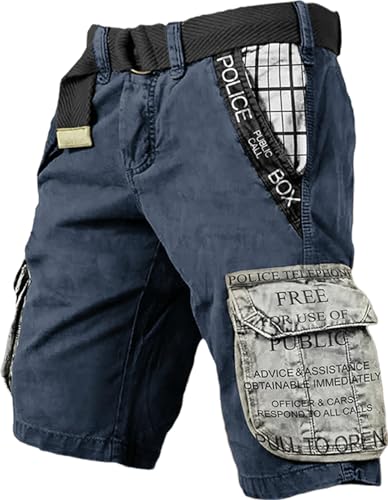 ChahuerOu Herren Outdoor Sport Taktische ShortsRetro Viking Druck Multitasche Cargo Shorts (ohne Gürtel) XXL von ChahuerOu