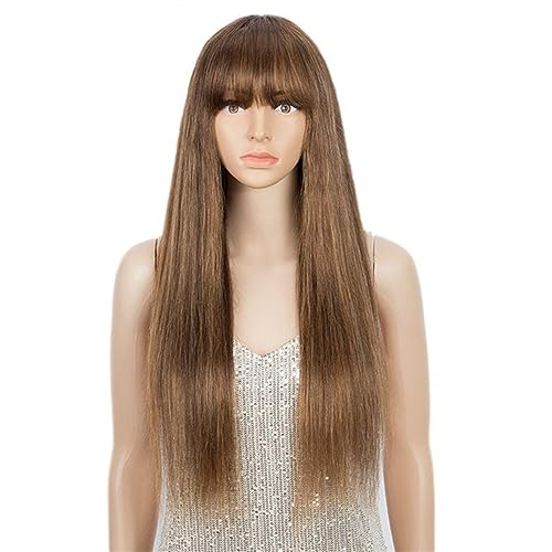 Perücken for Frauen mit Pony, langes glattes Haar, volles Haar, Sets aus echtem Haar, mehrere Längen, Pendler-Shopping-Perückengeschenk (Color : 1, Size : 18inch) von ChaiRy