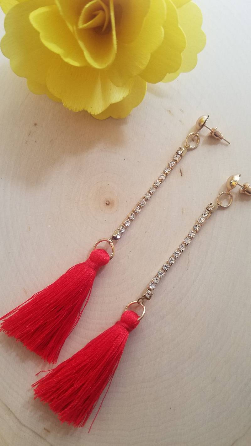 Rote Quastenohrringe-/ Quastenohrringe/Lange Quastenschmuck Statementohrringe Modeohrringe Geschenk von ChaidezBoutique