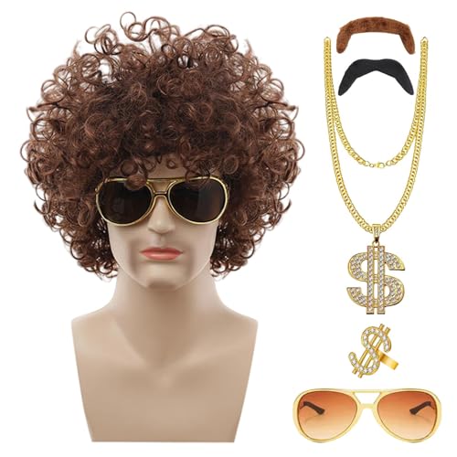 Chaies 70er und 80er Jahre Disco Kostüm Perücke Set Herren Disco Perücke für Herren Party Cosplay Disco Kostüm Set für Männer 70er Jahre Outfits für Männer von Chaies