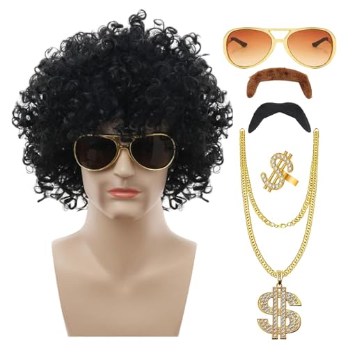 Chaies 70er und 80er Jahre Disco Perücke Set,70er 80er Jahre Disco Kostüm Perücken Set,70er 80er Jahre Disco Kostüm Perücke,Cosplay Party Perückenset für Männer, Outfits von Chaies