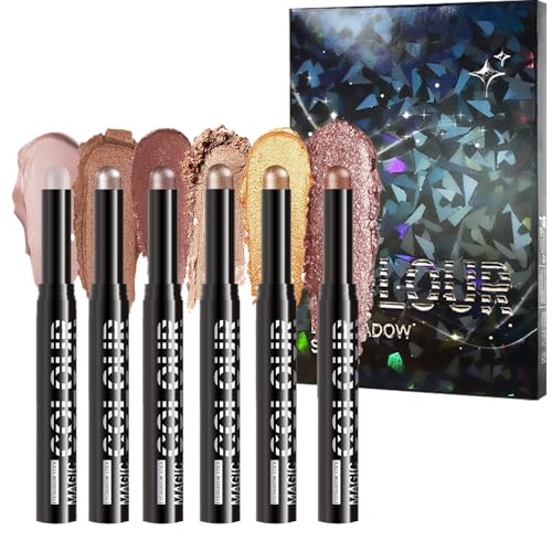 Chaies Cremiger Lidschatten aus Stäbchen, Make-up-Stift, glitzernd, 6 Farbtöne, strapazierfähig, weiche Textur, für Hochzeit, Party, Kostüm, Reise von Chaies