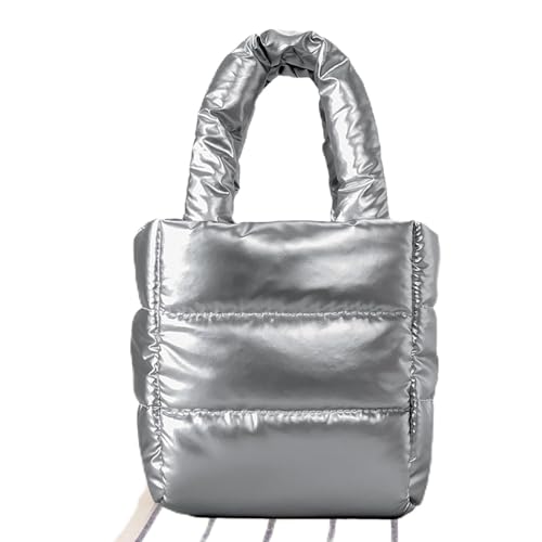 Chaies Puffer Tote Tasche, gesteppt, kleine Puffer-Handtasche | Tragetasche aus weich gepolstertem Daunen, Einkaufstasche, Nylontasche, schicke Handtasche aus Daunen für Damen, silber, Se référer au von Chaies