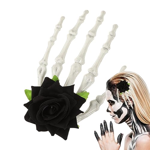 Gothic Haarspangen - Totenkopf Haarspangen Krallen mit Rosenblüte,Langlebiger, rostfreier, lichtbeständiger ABS-Legierungsclip für Halloween, Halloween-Cosplay-Partyzubehör Chaies von Chaies