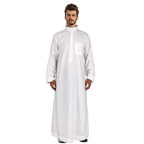 Saudi-Arabisches Langarm-Gewand,Thobe Männer Arabisch Langarm Reine Farbe - Crew Stehkragen Thobe Jubba Islamische Kleidung aus dem Nahen Osten Chaies von Chaies