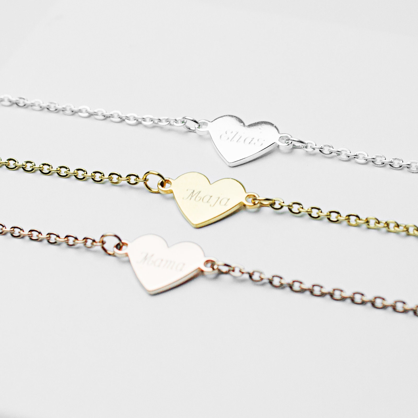 Herz Armband Mit Gravur | Personalisierte Geschenke Muttertag Jahrestag Valentinstag Freundschaftsarmband Silber Gold Roségold von ChainAndStory