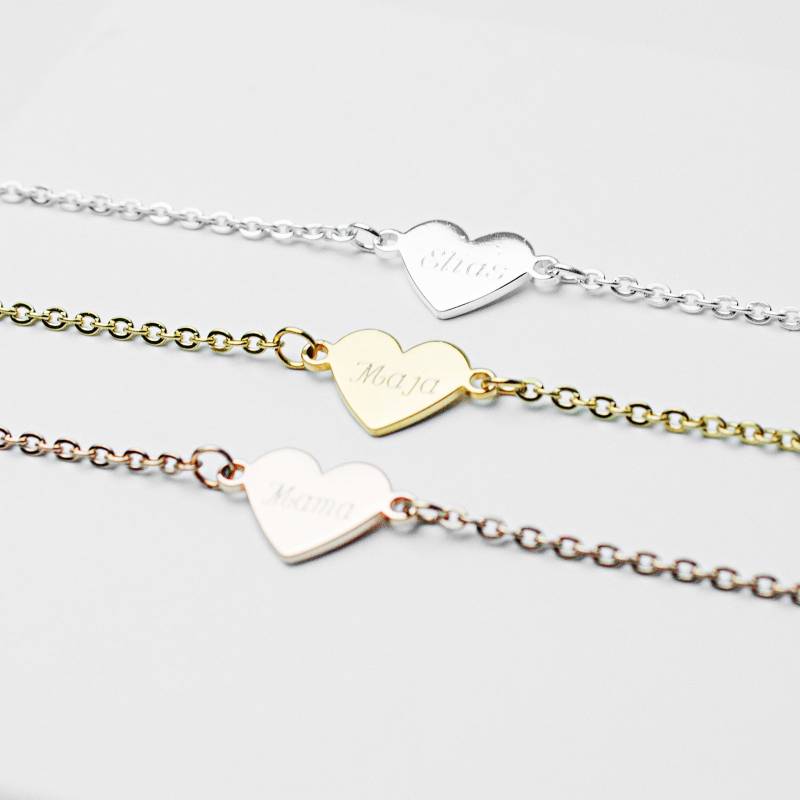 Herz Armband Mit Gravur | Personalisierte Geschenke Muttertag Jahrestag Valentinstag Freundschaftsarmband Silber Gold Roségold von ChainAndStory