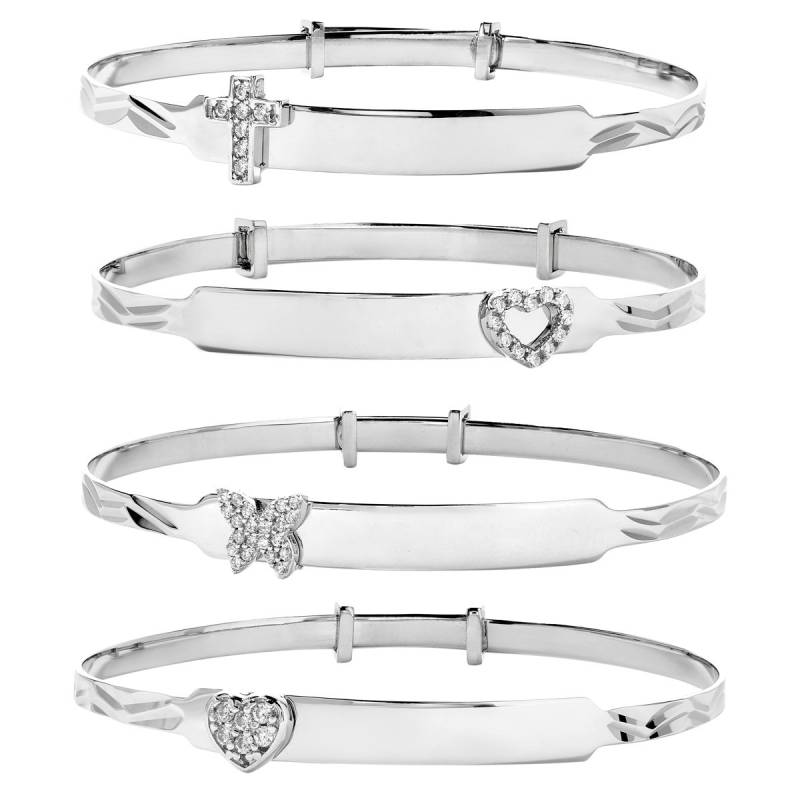 sterling Silber Baby Armreif Kostenlose Gravur Id Kind Taufe Cz Armband Herzen Kreuz Geschenkbox von ChainReactionUK