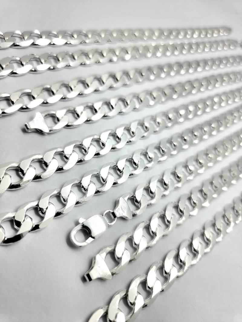 sterling Silber Panzerkette 10.0 Mm 16 18 20 22 24 30 7 8 Flach Diamond Cut D/C Link Halskette Damen Herren Armbänder von ChainReactionUK