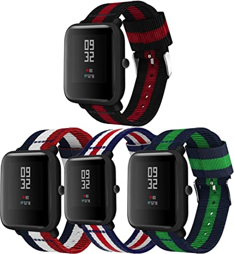 Chainfo Nylon Wasserdicht Uhrenarmband kompatibel mit Garmin Vivomove Style/Vivomove Luxe (42MM) / Forerunner 158 / Forerunner 55, NATO Strap Militär (20mm, H [Pack of 4]) von Chainfo