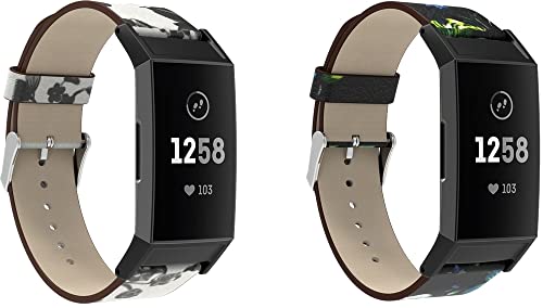 Chainfo Schnellverschluß Uhrenarmbänder kompatibel mit Fitbit Charge 4 / Charge 4 SE/Charge 3 / Charge 3 SE, Vintage Leder Armband Ersatband für Herren Damen (Pattern 1+Pattern 3) von Chainfo