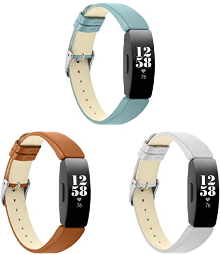 Chainfo Schnellverschluß Uhrenarmbänder kompatibel mit Fitbit Inspire/Inspire HR - Leder Armbänder für Herren und Damen im eleganten Stil (3-Pack G) von Chainfo