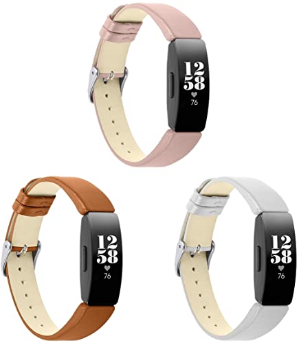 Chainfo Schnellverschluß Uhrenarmbänder kompatibel mit Fitbit Inspire/Inspire HR - Leder Armbänder für Herren und Damen im eleganten Stil (3-Pack H) von Chainfo
