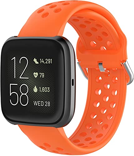 Chainfo Silikon Uhrenarmbänder kompatibel mit Fitbit Versa 2 / Blaze/Versa/Versa lite, Gebürstete Edelstahl Schnalle NO230308 (Orange) von Chainfo
