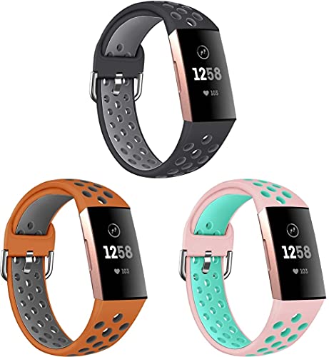 Chainfo Silikon Uhrenarmband kompatibel mit Fitbit Charge 4 / Charge 3 SE/Charge 3 / Charge 3 Special Edition, mit Schnellverschluss (3-Pack H) von Chainfo