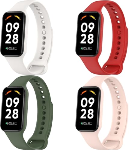 Chainfo Silikon Uhrenarmband kompatibel mit Xiaomi Band 8 Active/Redmi Band 2, Ersatzarmband Sportarmband Uhr Zubehör NO240418 (F [Pack of 4]) von Chainfo