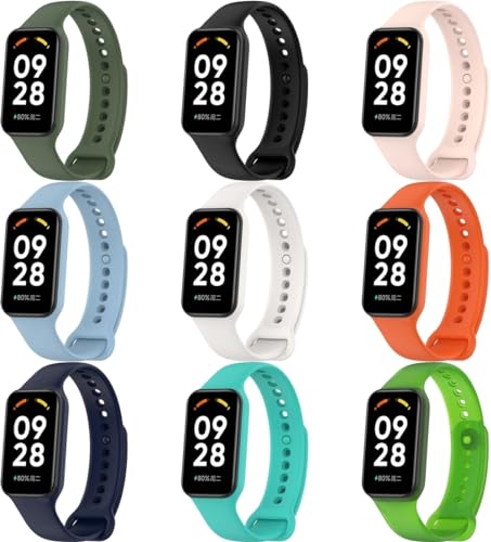 Chainfo Silikon Uhrenarmband kompatibel mit Xiaomi Band 8 Active/Redmi Band 2, Ersatzarmband Sportarmband Uhr Zubehör NO240418 (J [Pack of 9]) von Chainfo