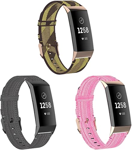 Chainfo Uhrenarmband kompatibel mit Fitbit Charge 4 / Charge 4 SE/Charge 3 / Charge 3 SE, Premium NATO Strap - Vintage Edition - Schließe Edelstahl Matt (3 Pack I) von Chainfo