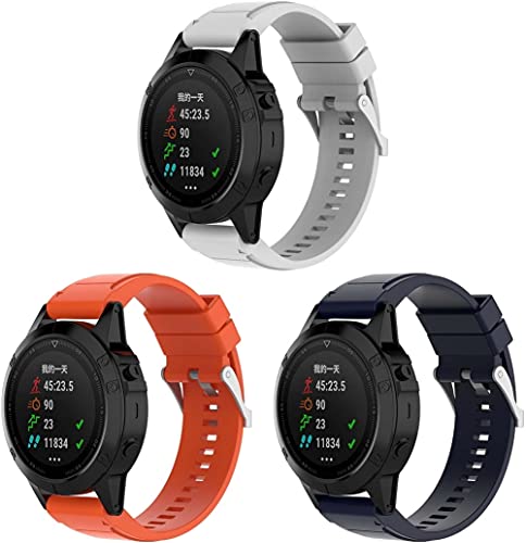 Chainfo Uhrenarmband kompatibel mit Garmin Fenix 5/5 Plus/Fenix 6/6 PRO/Quatix 5, Premium Weiches Silikon Verstellbarer Ersatzgurt (3-Pack J) von Chainfo