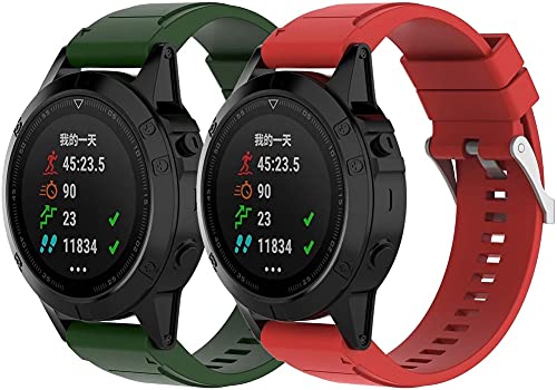 Chainfo Uhrenarmband kompatibel mit Garmin Fenix 5/5 Plus/Fenix 6/6 PRO/Quatix 5, Premium Weiches Silikon Verstellbarer Ersatzgurt (Pattern 1+Pattern 8) von Chainfo