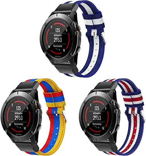 Chainfo Unisex Nylon Armband Uhrenarmband kompatibel mit Garmin Fenix 5 / Fenix 5 Plus/Fenix 6 / Fenix 6 PRO/Quatix 5, mit Edelstahl Schnalle NO220831 (I [Pack of 3]) von Chainfo