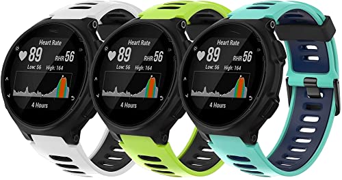 Chainfo Unisex Silikon Uhrenarmbänder kompatibel mit Garmin Forerunner 235 / Forerunner 230 / Forerunner 735XT, Gebürstete Edelstahl Schwarz Schnalle (I [Pack of 3]) von Chainfo