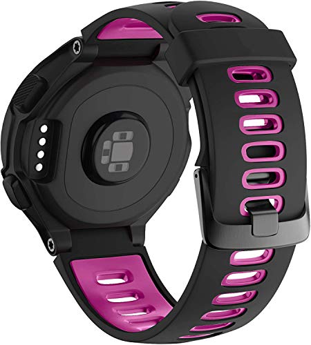 Chainfo Unisex Silikon Uhrenarmbänder kompatibel mit Garmin Forerunner 235 / Forerunner 230 / Forerunner 735XT, Gebürstete Edelstahl Schwarz Schnalle (Pattern 7) von Chainfo