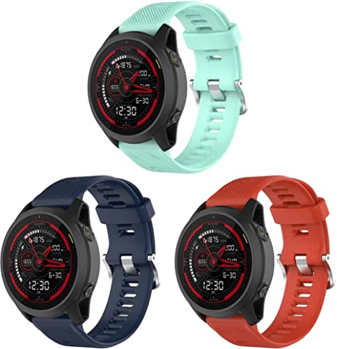 Chainfo Unisex Silikon Uhrenarmbänder kompatibel mit Garmin Forerunner 745 / Forerunner 745XT, Gebürstete Edelstahl Schwarz Schnalle (3-Pack H) von Chainfo