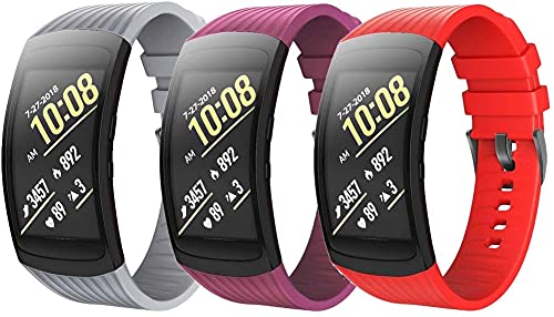 Chainfo Unisex Silikon Uhrenarmbänder kompatibel mit Gear Fit2 Pro, Gebürstete Edelstahl Schwarz Schnalle (3-Pack I) von Chainfo