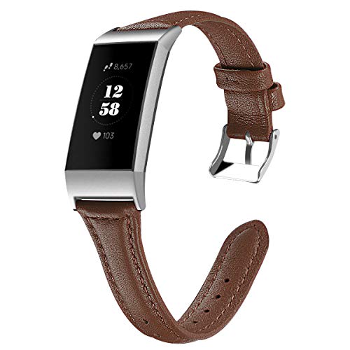 Chainfo echt Leder Uhrenarmband kompatibel mit Fitbit Charge 4 / Charge 3 SE/Charge 3 / Charge 3 Special Edition, Armband gepolstert Kalbsleder Gurt Edelstahl Schnalle (Pattern 1) von Chainfo