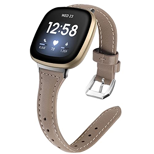 Chainfo echt Leder Uhrenarmband kompatibel mit Fitbit Versa 3 / Fitbit Sense smartwatch, Armband gepolstert Kalbsleder Gurt Edelstahl Schnalle (Pattern 7) von Chainfo