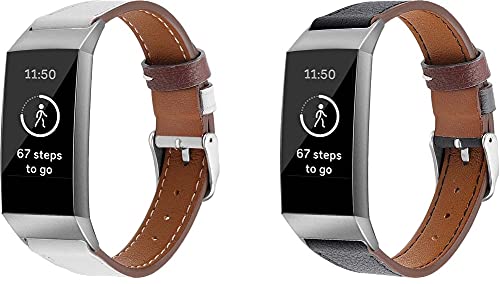 Chainfo kompatibel mit Fitbit Charge 4 / Charge 3 SE/Charge 3 / Charge 3 Special Edition Armbänder Armband Leder, Schlank Ersatzband Band Uhrenarmband (Pattern 3+Pattern 6) von Chainfo