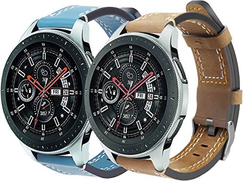 Chainfo kompatibel mit Galaxy Watch 46mm / Galaxy Watch 3 45mm Echtes Leder Uhrenarmband Kalbsleder Strap Ersatz (22mm, Pattern 3+Pattern 4) von Chainfo