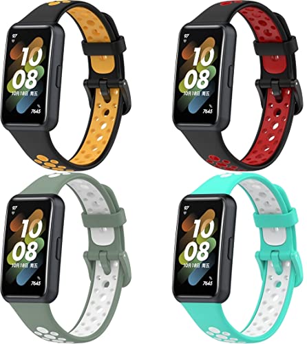 Chainfo kompatibel mit Huawei Band 7 / Honor Band 7 Armband, Silikon Uhrenarmband Sportarmband (G [Pack of 4]) von Chainfo