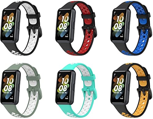 Chainfo kompatibel mit Huawei Band 7 / Honor Band 7 Armband, Silikon Uhrenarmband Sportarmband (J [Pack of 6]) von Chainfo