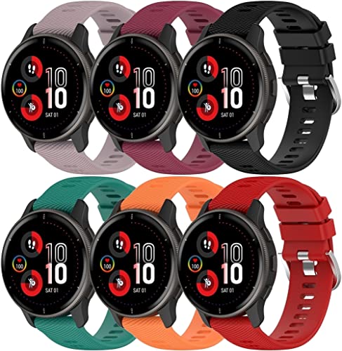 Silikon Uhrenarmbänder kompatibel mit Amazfit Bip U/Active/GTS 2e / Bip Lite/GTS, Gebürstete Edelstahl Schnalle NO240313 (20mm, E [Pack of 6]) von Chainfo
