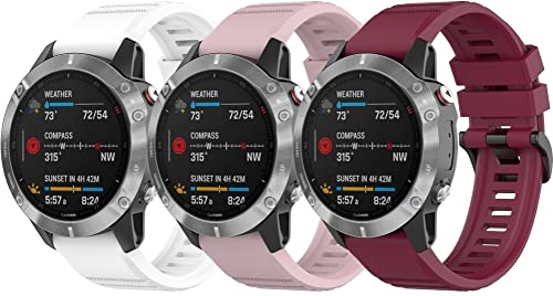 Silikon Uhrenarmbänder kompatibel mit Garmin Fenix 7 / Descent G1 / Approach S60 / Forerunner 955 / Instinct 2, Gebürstete Edelstahl Schnalle NO230501 (G [Pack of 3]) von Chainfo