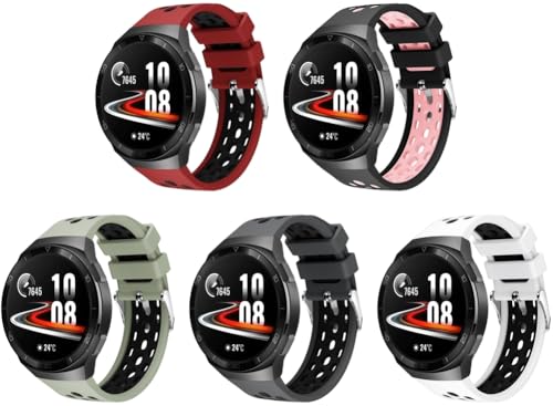 Silikon Uhrenarmbänder kompatibel mit Huawei Watch GT 2e, Gebürstete Edelstahl Schnalle NO240503 (F [Pack of 5]) von Chainfo