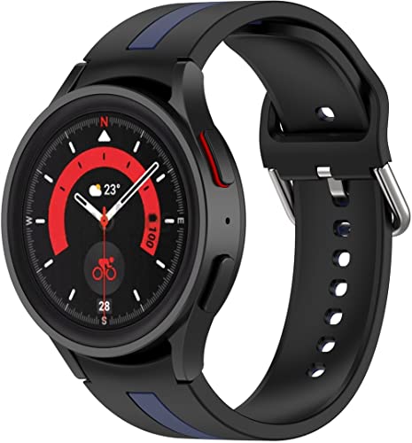 kompatibel mit Galaxy Watch 5 / Watch 5 Pro/Watch 6 / Watch 4 / Watch 6 Classic Uhrenarmbänder Soft Silikon Classic Ersatz NO240114 (Black Blue) von Chainfo